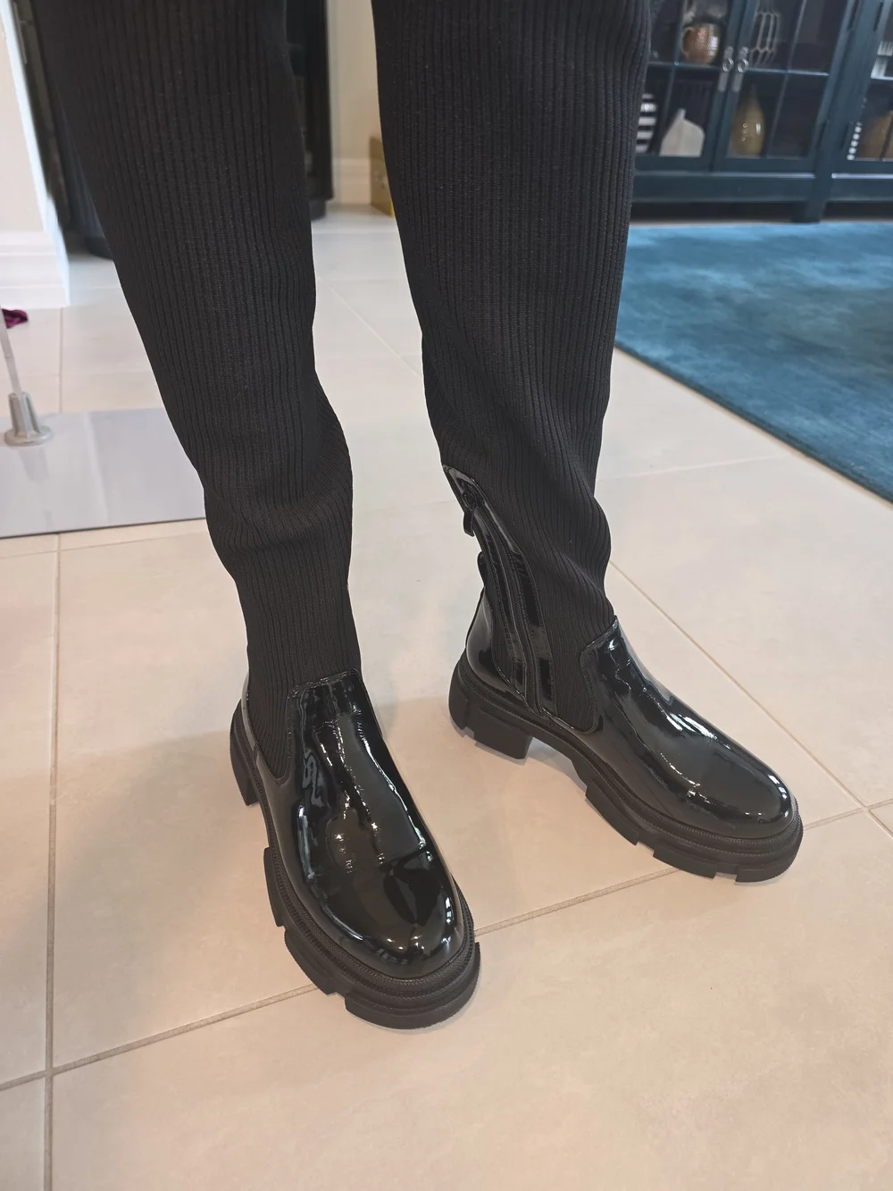 Black Over-the-Knee Ribbed Sock Boots